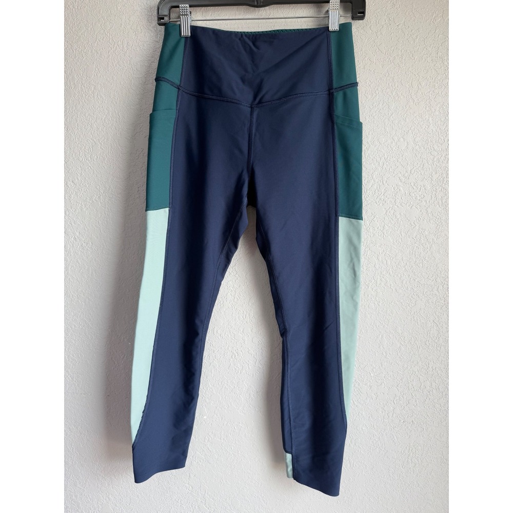 Victorias Secret On Point Sweat Colorblock Leggings Navy Teal Green 7/8 Womens M